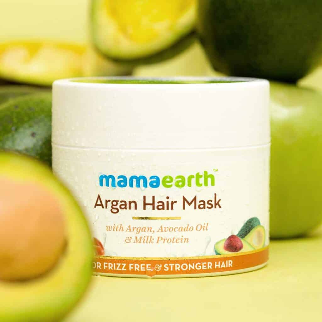 image with product at focus for mamaearth argan hair mask review in hindi article